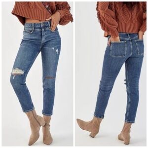 Anthropologie Pilcro Ultra High Rise Slim Straight Jeans Distressed Sz 29